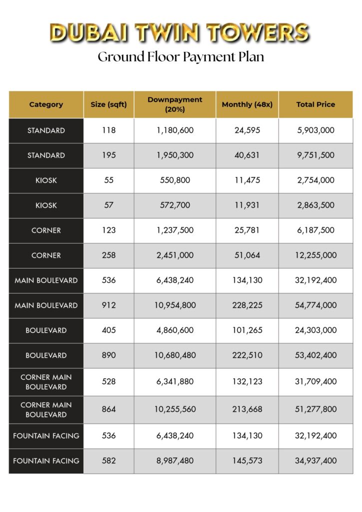 Dubai Twin Towers Commercial Payment Plan